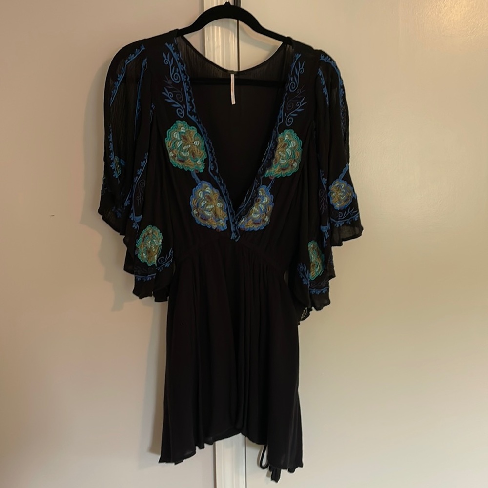 Free People, Black body with green, blue, and gold embroidered decoration